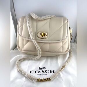 NWT Coach Quilted Pillow Madison Shoulder Bag with Chain strap in Chalk/Brass